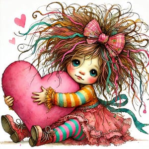 Quirky Love Hug 10 fichiers JPG aquarelle haute résolution pour la journalisation indésirable, scrapbooking, fabrication de cartes, téléchargement numérique, fantastique, fantaisiste