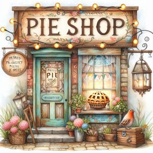 Pie Shop 10 High Res Watercolor JPGs Junk Journaling, Scrapbooking, Card Making, Digital Download Kit, Fantasy, Whimsical