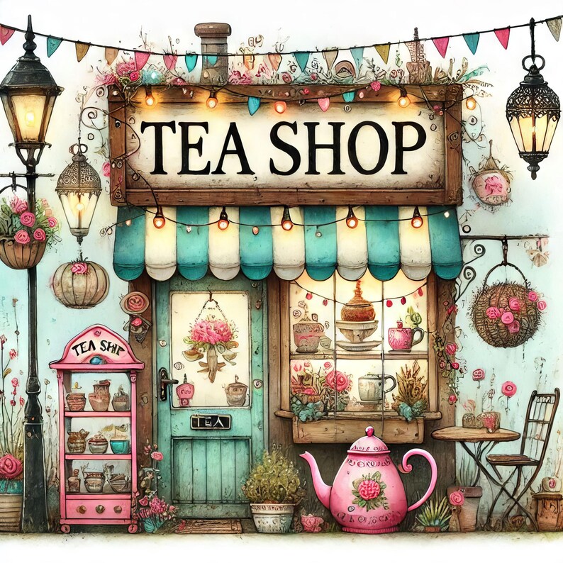 Tea Shop 10 High Res Watercolor Jpgs Junk Journaling, Scrapbooking ...