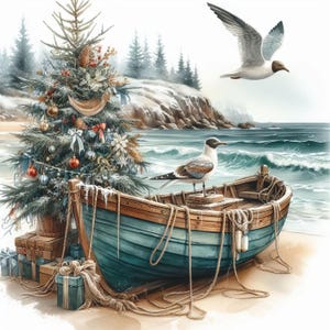 Küsten Weihnachten Clipart 10 hochauflösende JPGs in Aquarell Farben, Junk Journaling, Scrapbooking, Kartenherstellung, digitaler Download, Strand, wunderlich