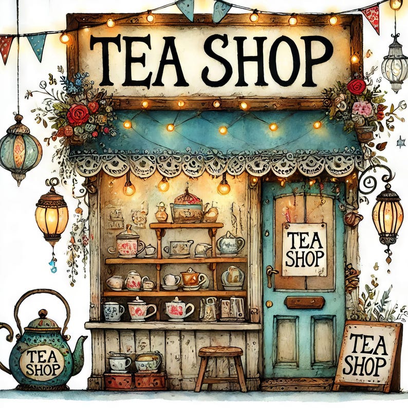 Tea Shop 10 High Res Watercolor Jpgs Junk Journaling, Scrapbooking ...