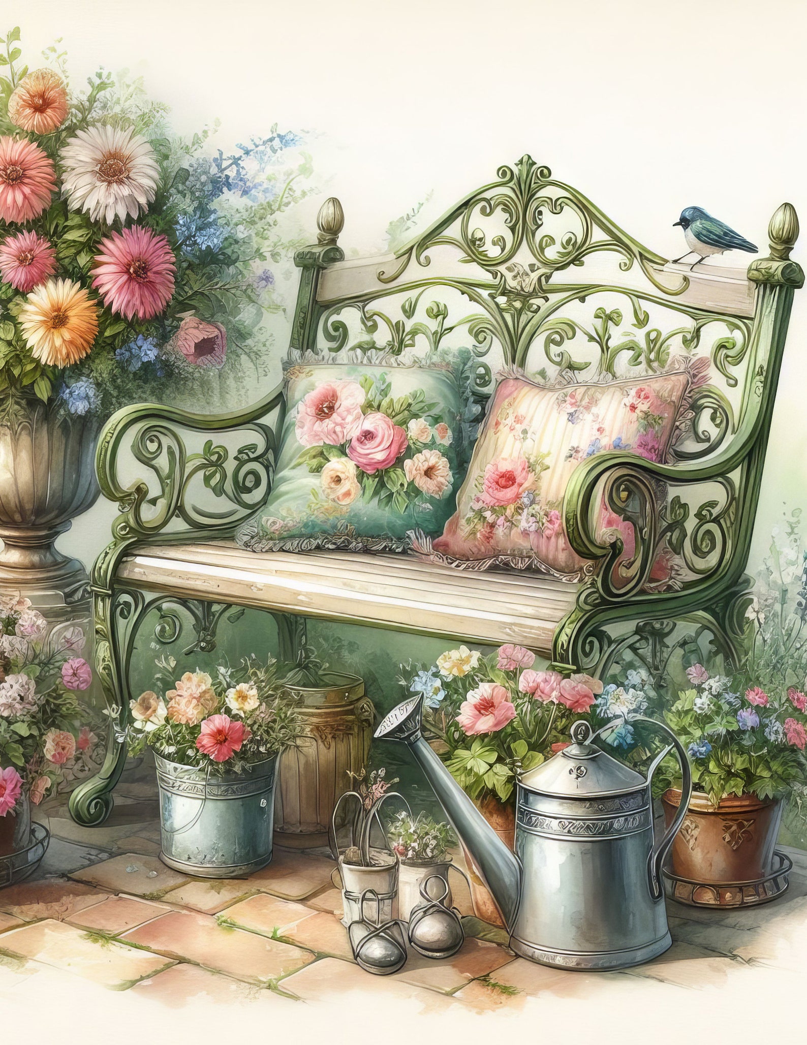 Garden Bench 10 High Res Watercolor Jpgs for Junk Journaling, Scrapbook ...