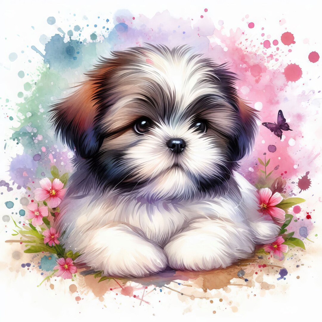 Shih Tzu Clipart Bundle 10 High Res Watercolor Jpgs for Junk Journaling ...