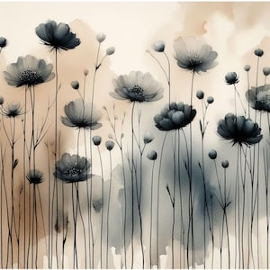 Black Flower Stems: Black Floral Clipart, Junk Journaling Ephemera (Digital Download JPGs)