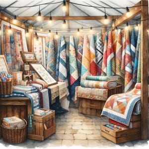 Puesto de Quilt Market 10 archivos JPG de acuarela de alta resolución Diario basura, Scrapbooking, Fabricación de tarjetas, Descarga digital, Fantasía, Caprichoso