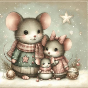 Weihnachten Mäuse Familie Clip Art 10 hochauflösende JPGs in Aquarell Farben, Junk Journaling, Scrapbooking, Kartenherstellung, Digital Download, Fantasy, Skurril