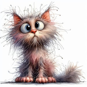 Frazzled Cat Clip Art 10 High Res Watercolor JPGs for Junk Journaling, Scrapbooking, Card Making, Digital Download Kit, Fantasy, Whimsical