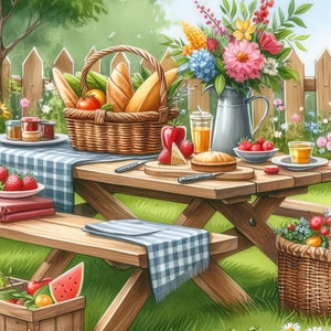 Backyard Picnic Clip Art Downloadable Kit 10 High Res Watercolor Jpgs