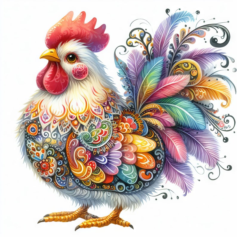 Fantastical Chicken Clip Art Bundle 10 High Res Watercolor Jpgs for ...