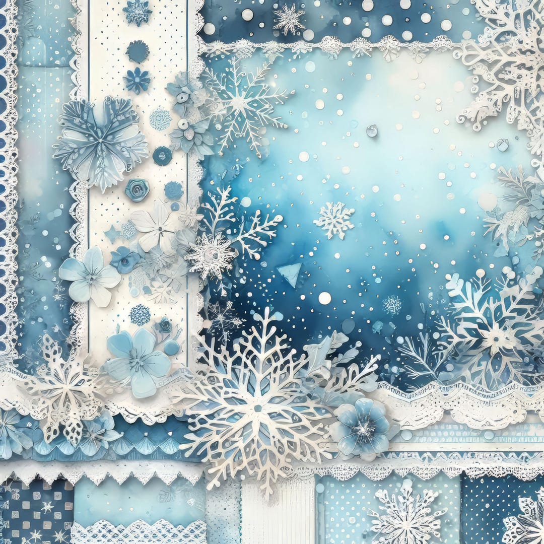 Winter Blue Calico Paper Clip Art Bundle 10 High Res Watercolor Jpgs ...