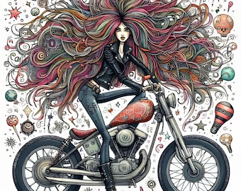 Chica motociclista peculiar: 10 archivos JPG de acuarela de alta resolución, Junk Journaling, Scrapbooking, Card Making, Arte digital, Fantasía, Caprichoso