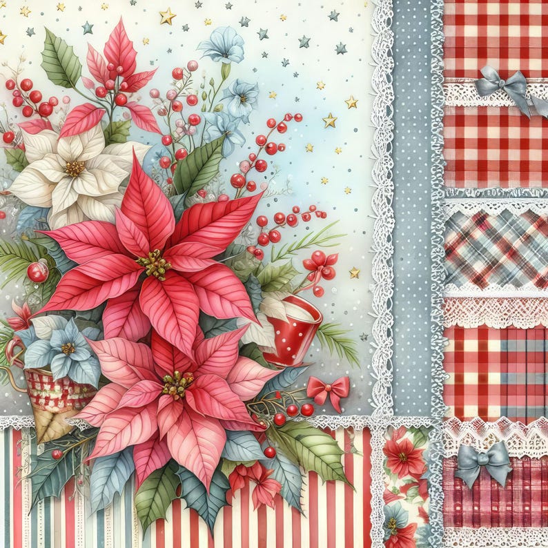 Calico Christmas Poinsettia Paper 10 High Res Watercolor Jpgs Junk