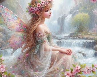 Imágenes prediseñadas de hadas de primavera, 10 archivos JPG de acuarela de alta resolución, Junk Journaling, Scrapbooking, Manualidades con papel, Arte digital