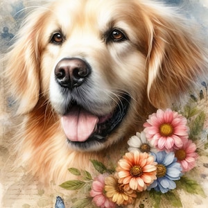 Golden retriever clipartbundel 10 high-res aquarel jpg's voor ongewenste journaling, plakboek, ambachten, digitale download, honden