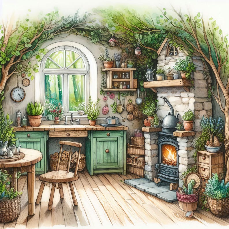 Forest Fairy House Clip Art: Watercolor Fantasy Images (digital Art) - Etsy