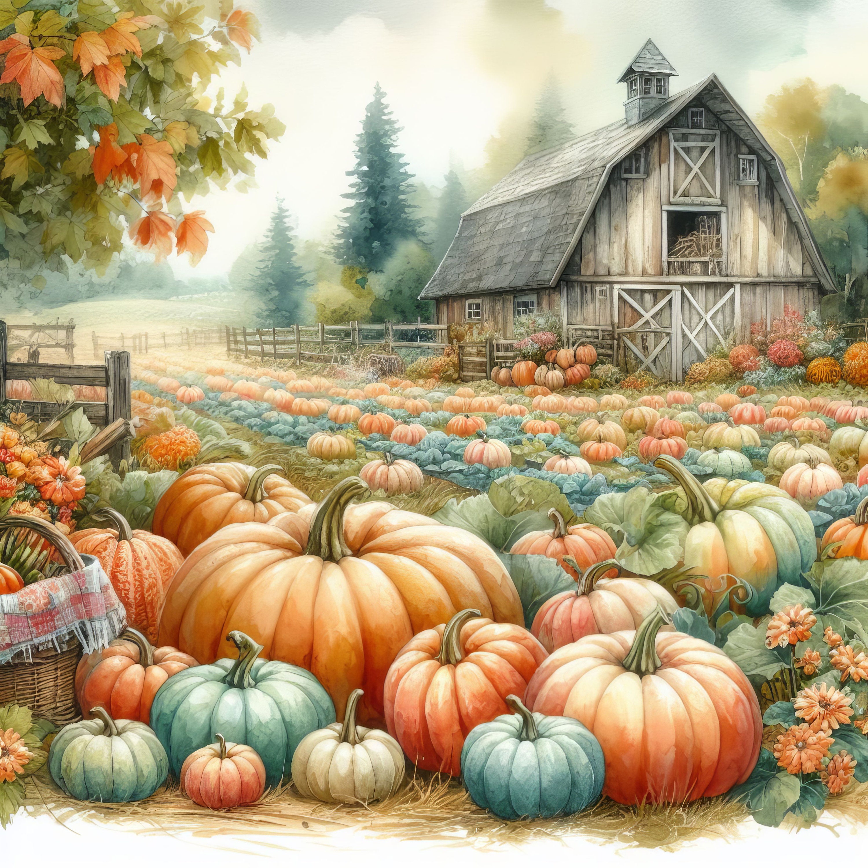 Pumpkin Patch: Clip Art, 10 High Res Watercolor Jpgs, Junk Journaling ...