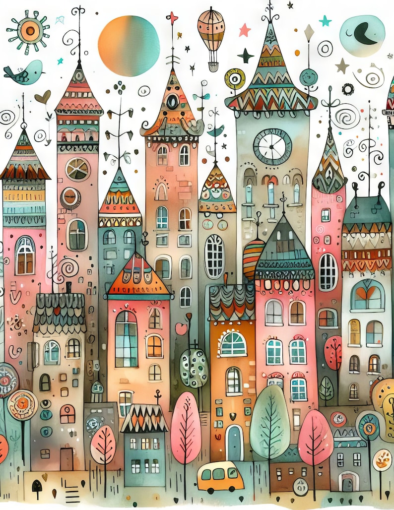 Whimsical City Clipart Bundle 10 High Res Watercolor Jpgs for Junk ...