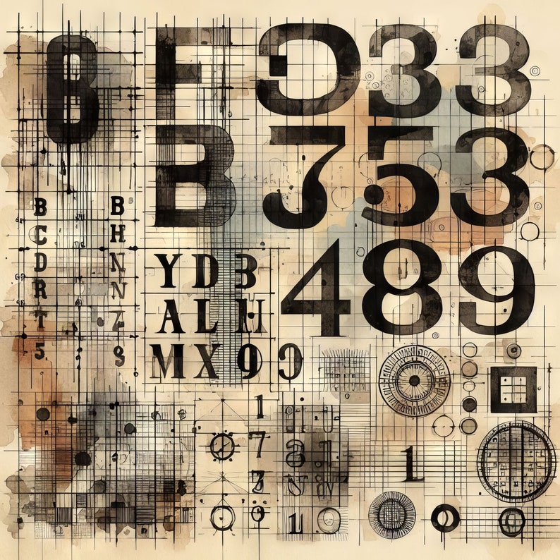 Numbers Look Letters Grunge Letters and Numbers Clip Art Bundle 10 High Res Watercolor Jpgs ...