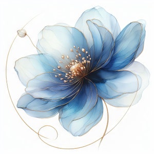 Magnifique clipart fleur bleue aux bords dorés 10 fichiers JPG aquarelle haute résolution pour la journalisation indésirable, le scrapbooking, la fabrication de cartes, le kit de téléchargement numérique