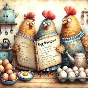 Poulets dans la cuisine 10 fichiers JPG aquarelle haute résolution Journalisation indésirable, scrapbooking, fabrication de cartes, téléchargement numérique, fantastique, fantaisiste, original