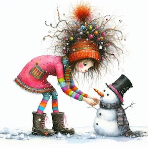 Schrulliger Schneemann Clip Art 10 hochauflösende JPGs in Aquarellfarben für Junk Journaling, Scrapbooking, Kartenherstellung, digitaler Download, Fantasie, wunderlich