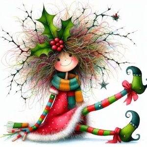 Arte peculiar de Holly Girl: 10 archivos JPG de acuarela de alta resolución para diarios basura, álbumes de recortes, fabricación de tarjetas, kit de descarga digital, fantasía, caprichoso