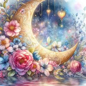 Pacote de clipart de lua mágica 10 JPGs de aquarela de alta resolução para diário de lixo, álbum de recortes, artesanato, download digital, fantasia, caprichoso
