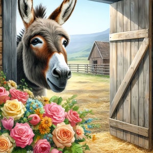 Donkey Through Barn Door: 10 High Res Watercolor JPGs for Junk Journaling, Scrapbook, Crafts, Digital Art, Clip Art