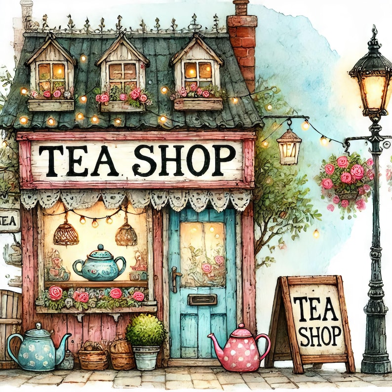 Tea Shop 10 High Res Watercolor Jpgs Junk Journaling, Scrapbooking ...