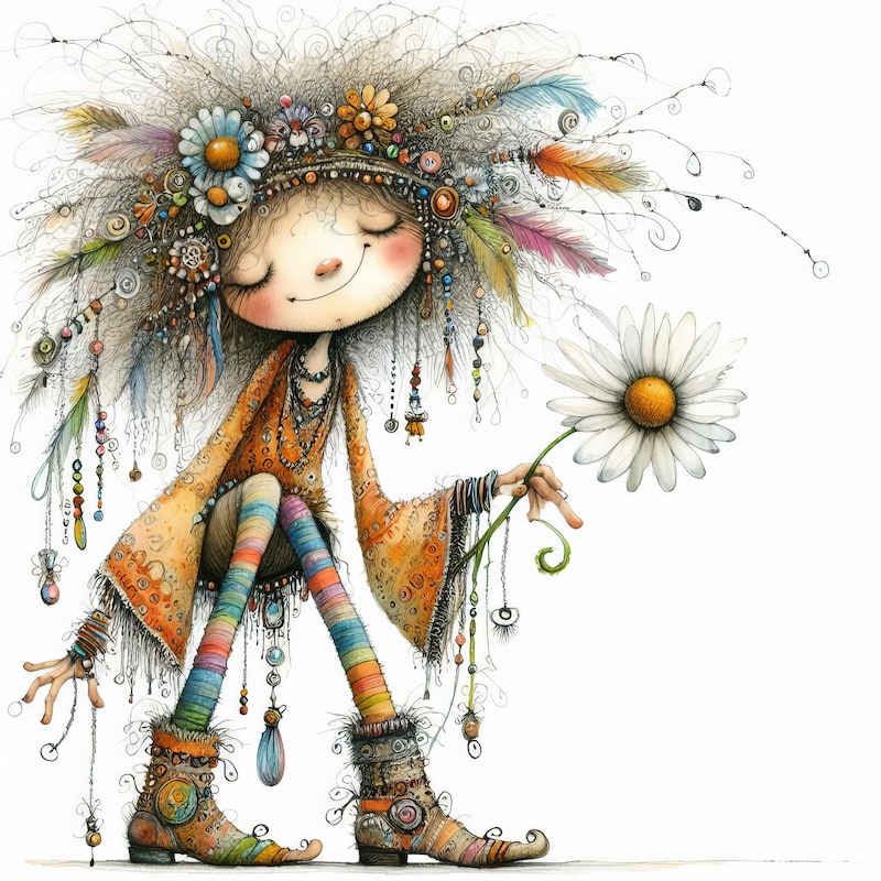 Whimsy Hippy Whimsical Hippie Clipart - Etsy