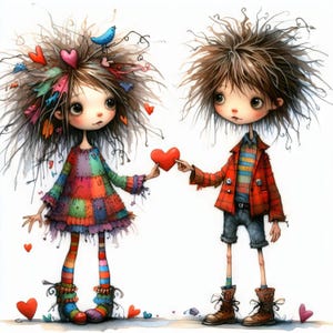 Eigenzinnige First Love Clipart 10 High Res Aquarel JPGs Junk Journaling, Scrapbook, Ambachten, Digitale Download, Valentijn, Grillig, Fantasie,