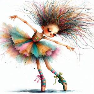 Quirky Ballerina Art 10 JPG ad alta risoluzione ad acquerello per Junk Journaling, Scrapbooking, Card Making, Kit di download digitale, Fantasy, Stravagante