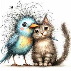 Quirky Friendship#2 Clip Art 10 JPG ad alta risoluzione per acquerelli Junk Journaling, Scrapbooking, Creazione di biglietti, Download digitale, Fantasy, Stravagante