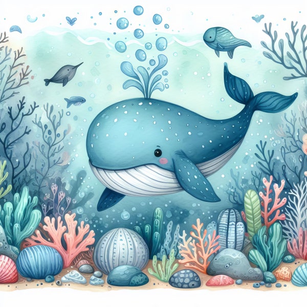 Whimsical Ocean Life Clip Art Bundle 10 High Res Watercolor JPGs for Junk Journaling, Scrapbook, Crafts, Digital Download