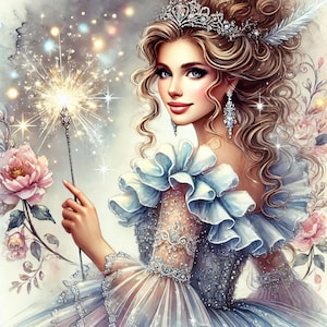 Fada Madrinha: 10 JPGs em aquarela de alta resolução para diário, criação de cartões para scrapbooking, kit de download digital, fantasia e caprichoso