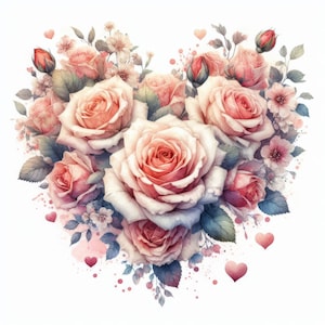 Floral Rose Herz Clip Art Bundle 10 hochauflösende Aquarell JPGs für Junk Journaling, Scrapbooking, Kartenherstellung, Digital Download Kit