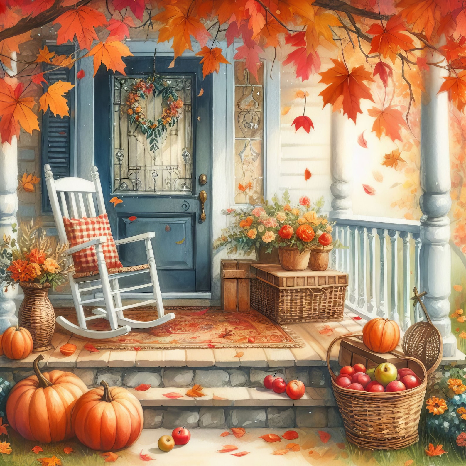 Front Porch in Fall: 10 High Res Watercolor Jpgs, Junk Journaling ...