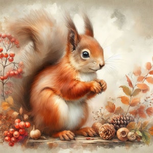 Écureuil automne clipart 10 fichiers JPG aquarelle haute résolution pour la journalisation indésirable, scrapbooking, fabrication de cartes, Kit de téléchargement numérique, Nature