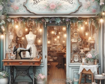 Sewing Machine Shop: Whimsical, Junk Journal, Ephemera, (Digital Download JPGs ) Digital Art
