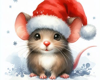 Sweet Christmas Mouse: 10 High Res Watercolor JPGs, Junk Journaling, Scrapbooking, Card Making, Digital Art, Fantasy, Whimsical