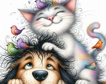 Quirky Pals Clip Art 10 high-res aquarel JPGs Junk Journaling, scrapbooking, kaarten maken, digitale kunst, fantasie, grillig