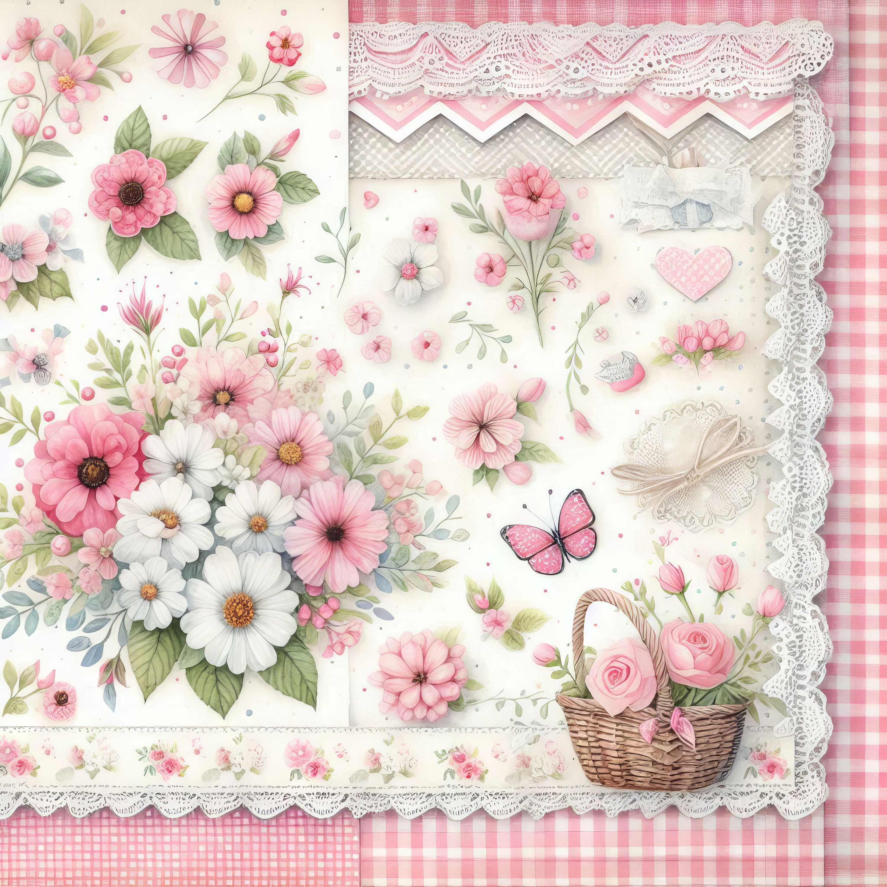 Pink Calico Paper Clip Art Bundle 10 High Res Watercolor Jpgs for Junk ...