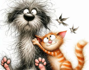 Quirky Friendship Clip Art 10 High Res Watercolor JPGs Junk Journaling, Scrapbooking, Card Making, Digital Download Kit, Fantasy, Whimsical