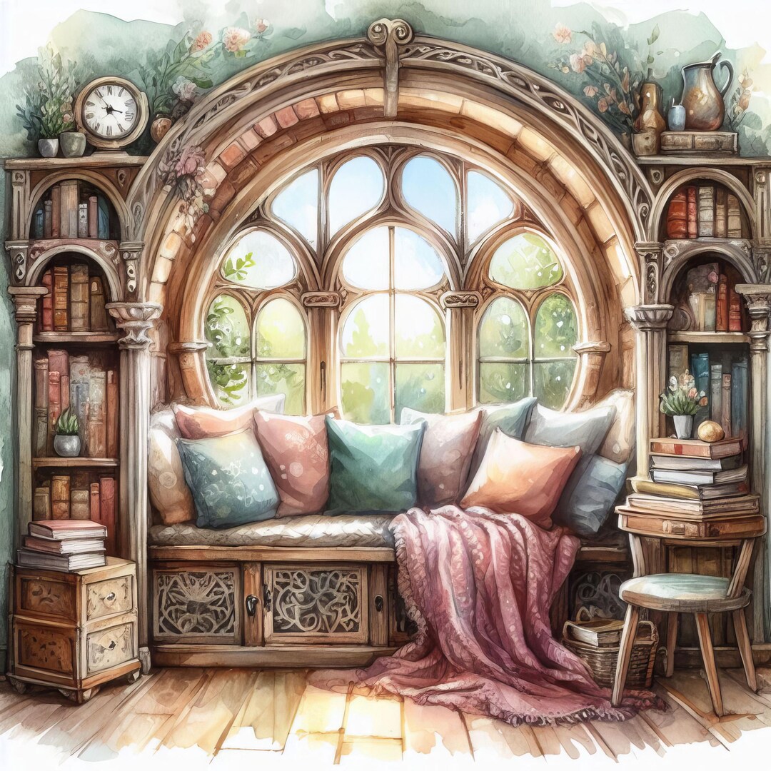 Cozy Book Nook 10 High Res Watercolor Jpgs Junk Journaling ...
