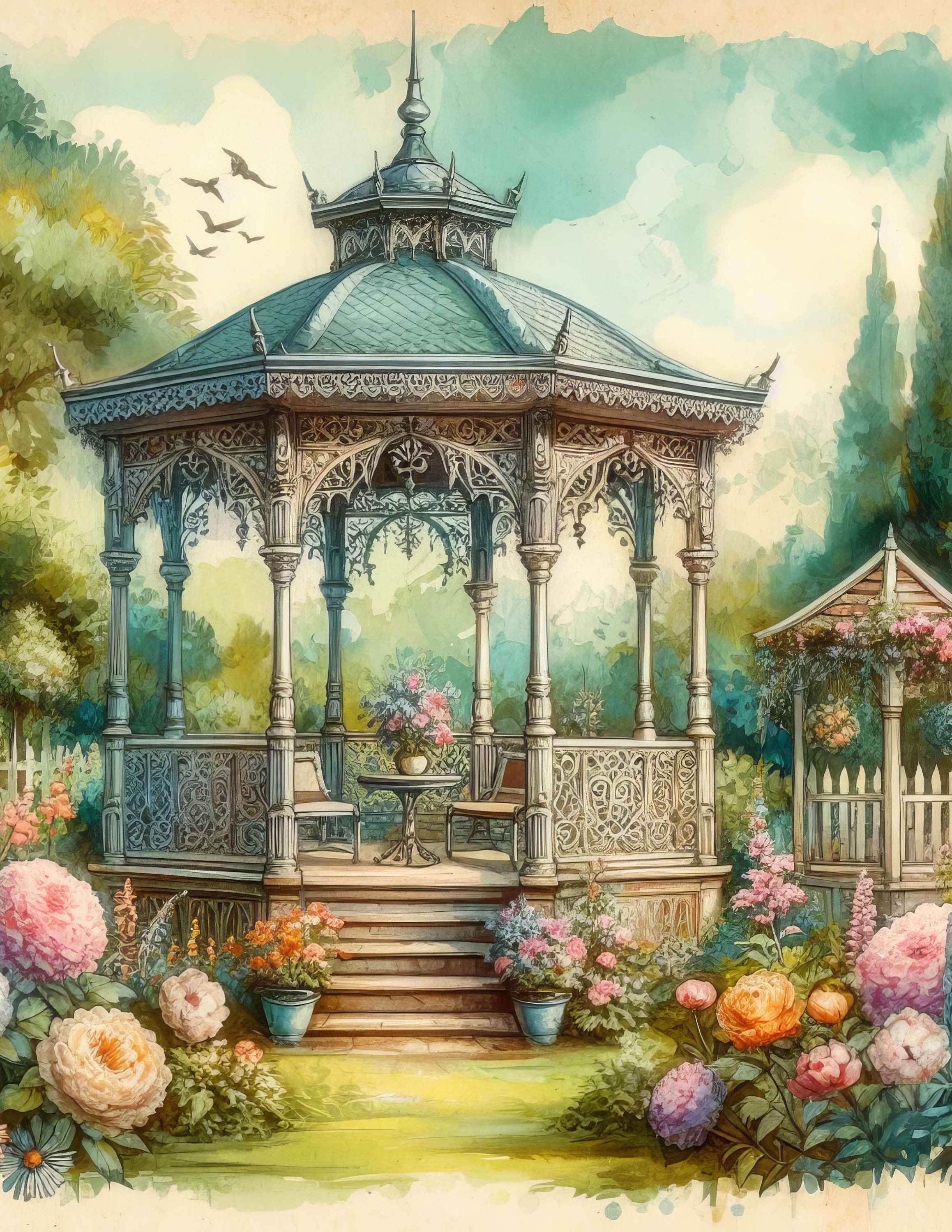 専用ページ　開運絵画　❀レイキコースター夫婦セット❀ Vintage Victorian Gazebo Clipart Bundle 10 High Res