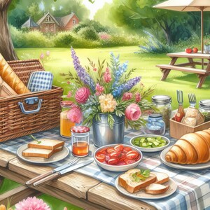 Backyard Picnic Clip Art Downloadable Kit 10 High Res Watercolor Jpgs
