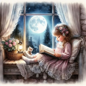 Images clipart Au clair de la lune 10 fichiers JPG aquarelle haute résolution pour publipostage, scrapbooking, fabrication de cartes, kit de téléchargement numérique