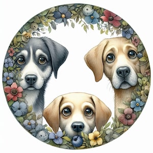 Curious Dogs 10 High Res Watercolor JPGs for Junk Journaling, Scrapbook, Crafts, Digital Download, Clip Art, Fantasy, Whimsical