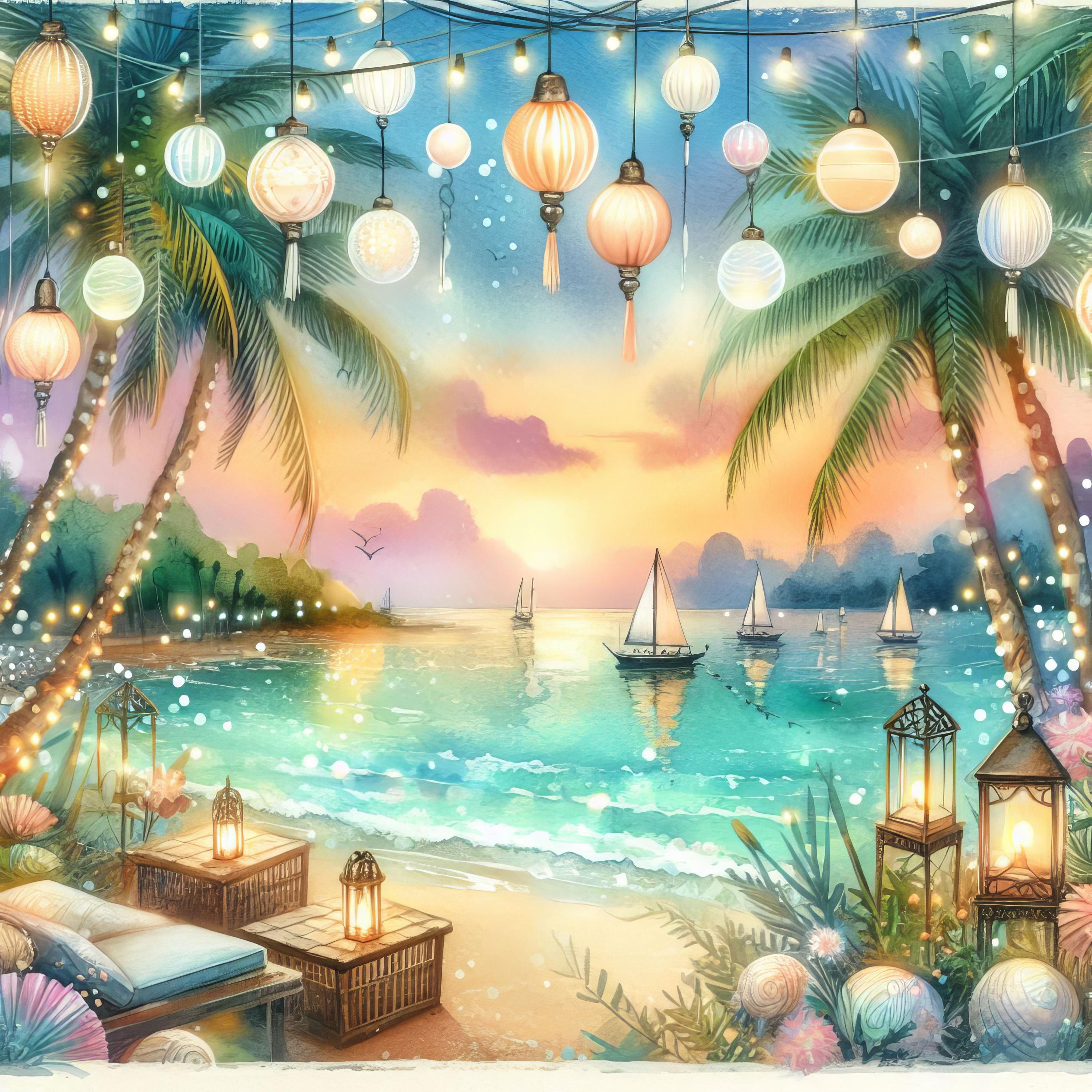 Tropical Summer Beach Clip Art 10 High Res Watercolor Jpgs for Junk ...