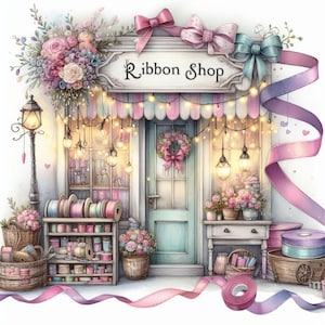 Ribbon Shop 10 hochauflösende JPGs in Aquarellfarben von Junk Journaling, Scrapbooking, Kartenherstellung, Digital Download Kit, Fantasie, Skurril